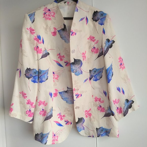 Vintage 80s white floral 2 piece dress jacket suit NWOT - Picture 2 of 15